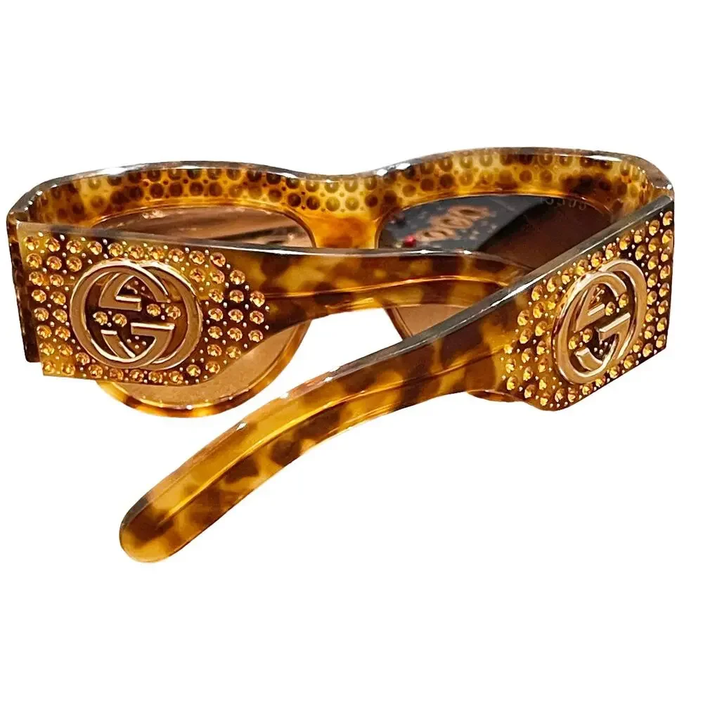 GUCCI AUTHENTIC HOLLYWOOD FOREVER 0144 Brown Gold Crystal Sunglasses GG0144S 003 - Picture 8 of 11